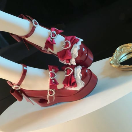 恋色誓約  ハートカットヒール　厚底パンプス　レッド