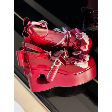 恋色誓約  ハートカットヒール　厚底パンプス　レッド