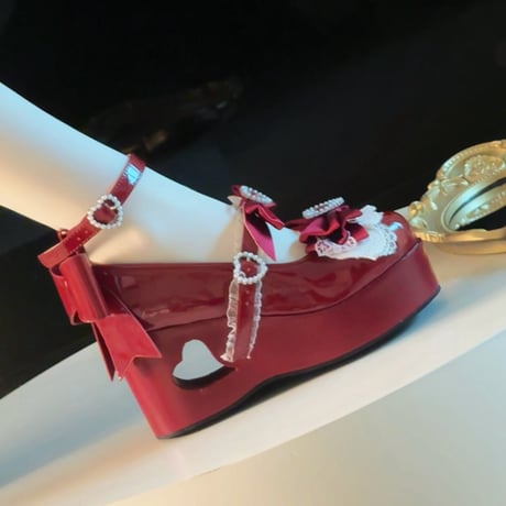恋色誓約  ハートカットヒール　厚底パンプス　レッド