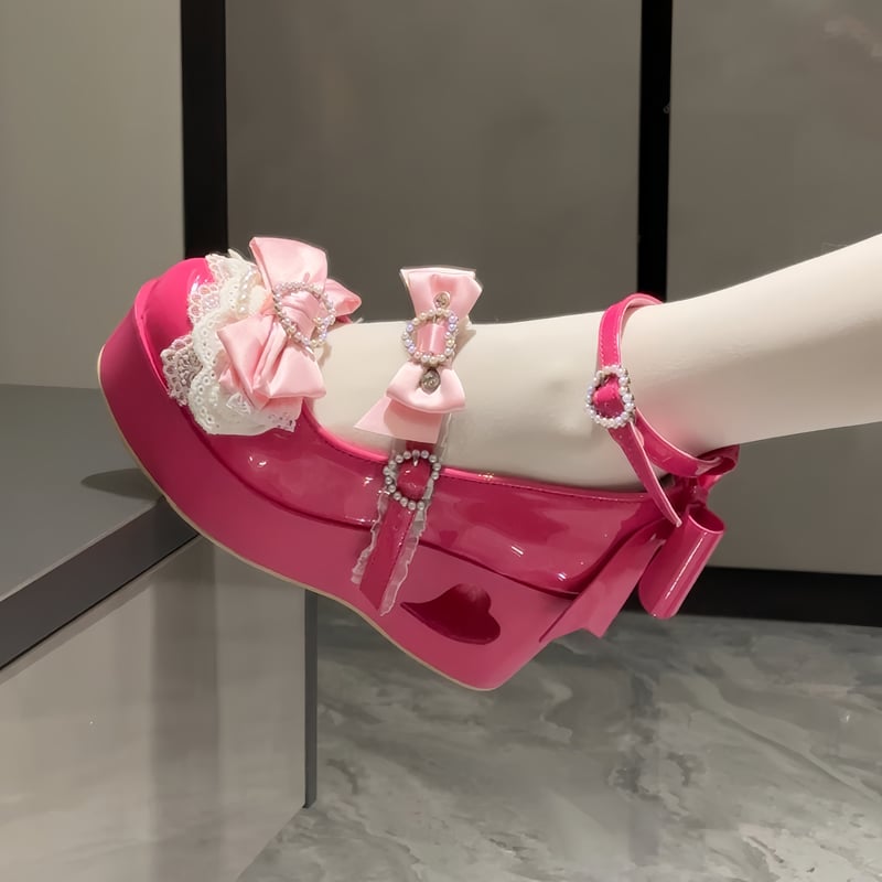 恋色誓約 ハートカットヒール 厚底パンプス ローズピンク | tulle