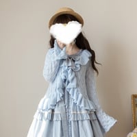 ゆったりフリルニットカーディガン　サックス
