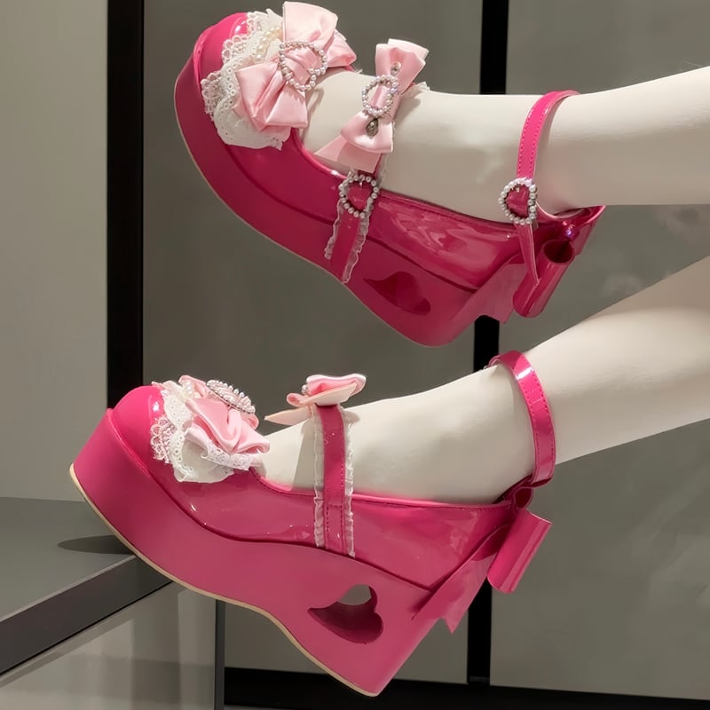恋色誓約 ハートカットヒール 厚底パンプス ローズピンク | tulle