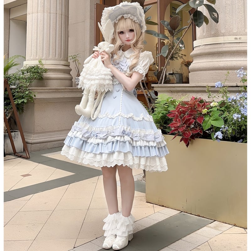 Cream Fondant ドーリージャンパースカート サックスホワイト | tulle