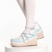 木底風ストラップシューズ サックス