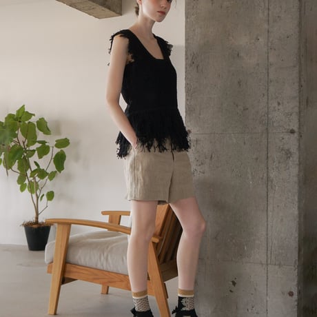 lace up ankle cover socks (see-through) <black> L-M84