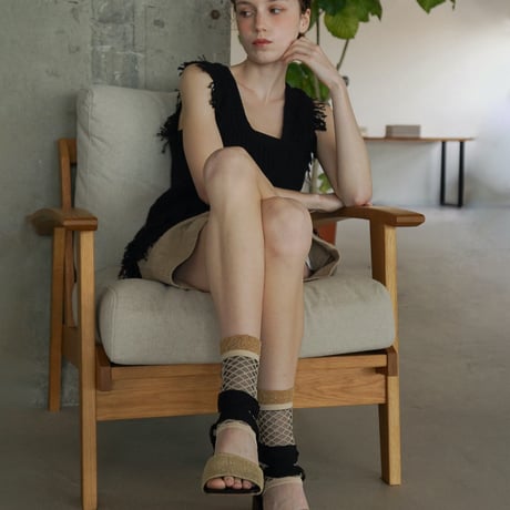 lace up ankle cover socks (see-through) <black> L-M84