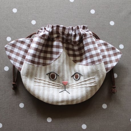 R4 / ねこ丸巾着 茶ハチワレねこ・緑ねこ