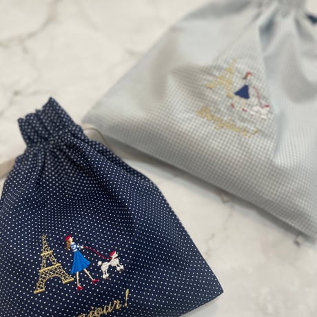 Embroidery Kinchaku Paris Dot