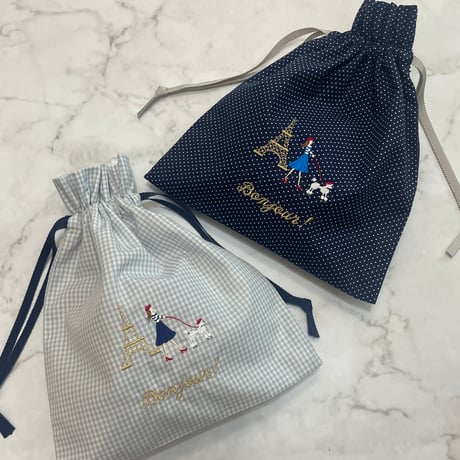 Embroidery Kinchaku Paris Dot