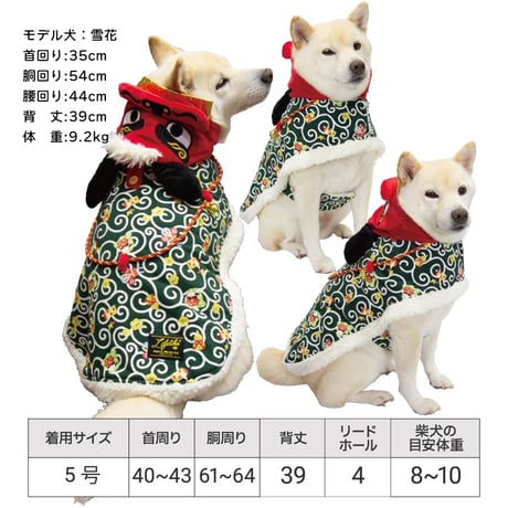 正月獅子舞ポンチョ｜犬服 お正月 獅子舞 年賀状 初詣 裏ボア ベルクロ