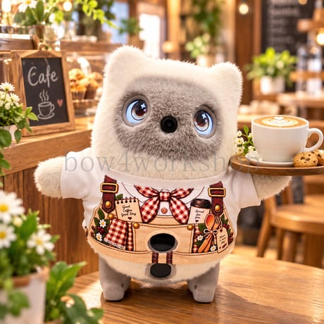 KATAフレンズの服　☕ 森のカフェ エプロン風プリントTシャツ 🌿
