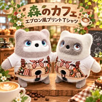 KATAフレンズの服　☕ 森のカフェ エプロン風プリントTシャツ 🌿