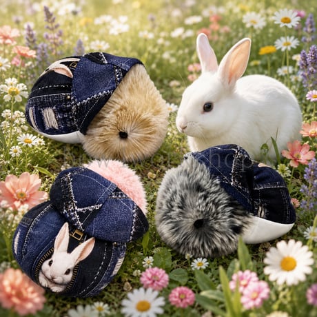 Moflin（モフリン）の服ハンドメイド　ヴィンテージデニムうさぎプリントパーカー