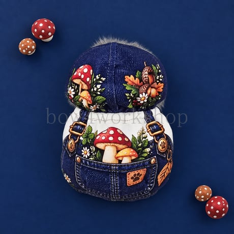 Moflin（モフリン）の服ハンドメイド　🍄 森のきのこサロペット風プリントパーカー