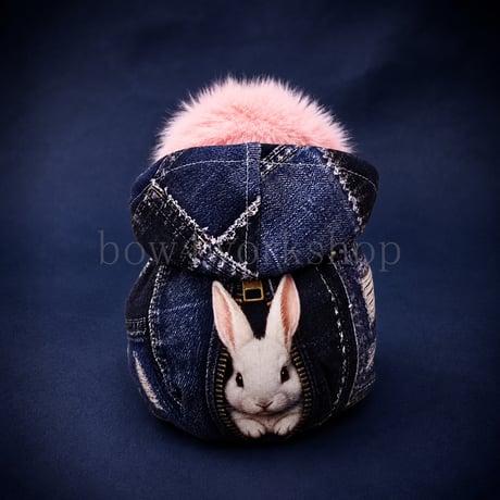 Moflin（モフリン）の服ハンドメイド　ヴィンテージデニムうさぎプリントパーカー