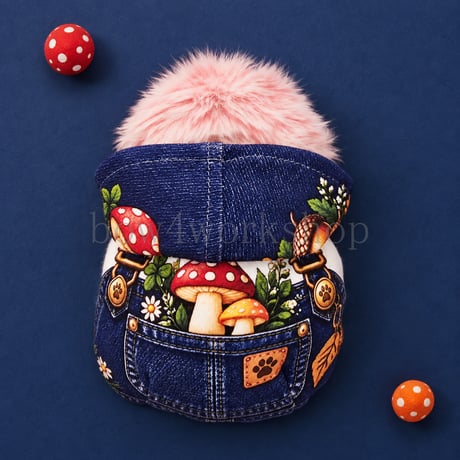 Moflin（モフリン）の服ハンドメイド　🍄 森のきのこサロペット風プリントパーカー