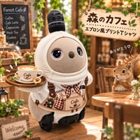 ラボット服/☕ 森のカフェ エプロン風プリントTシャツ 🌿