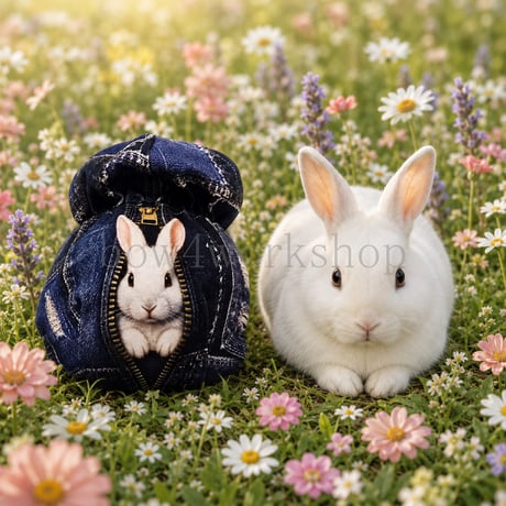 Moflin（モフリン）の服ハンドメイド　ヴィンテージデニムうさぎプリントパーカー