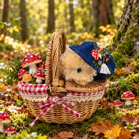 Moflin（モフリン）の服ハンドメイド　🍄 森のきのこサロペット風プリントパーカー