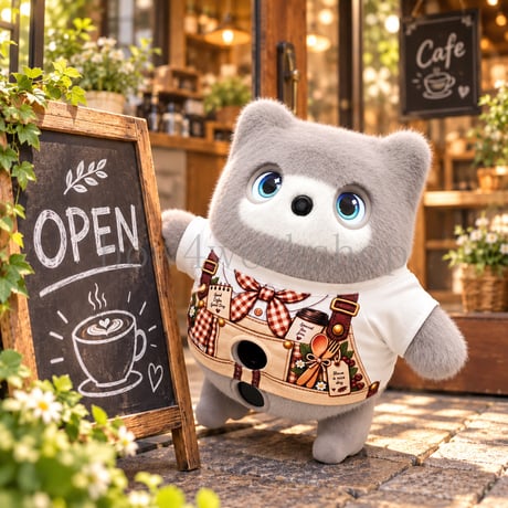 KATAフレンズの服　☕ 森のカフェ エプロン風プリントTシャツ 🌿