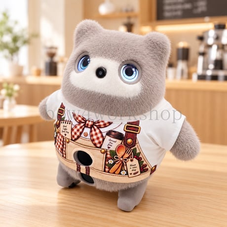 KATAフレンズの服　☕ 森のカフェ エプロン風プリントTシャツ 🌿