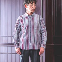 【綿100%】虹かすり 杢ストライプ 隠しボタンダウンシャツ