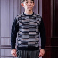 12G パッチワーク フェアアイル クルーネックニット ウール混 メンズ