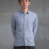 【綿100% 】三杢 起毛 千鳥格子 ショートポイントカラーシャツ