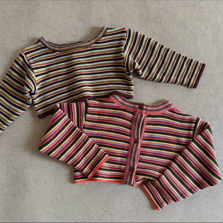 multi border cropped knit pullover / 2col