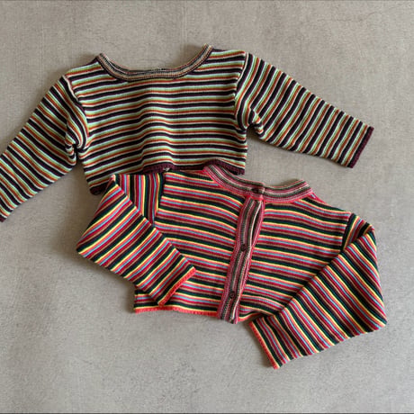 multi border cropped knit pullover / 2col