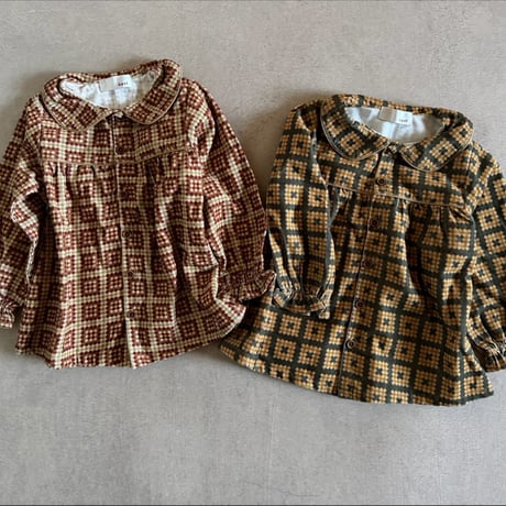 retro pattern corduroy blouse / 2col