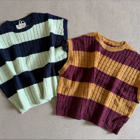 wide stripes knit vest / 2col