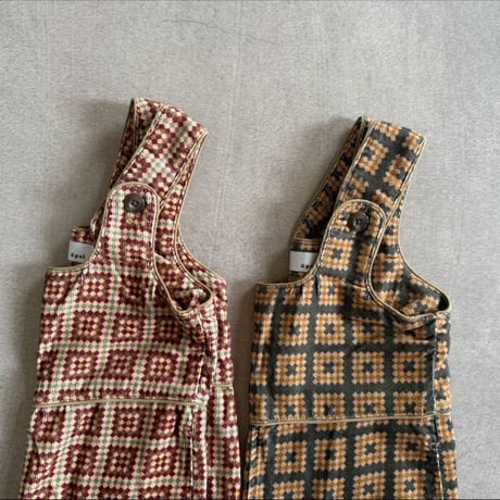 retro pattern corduroy salopette / 2col