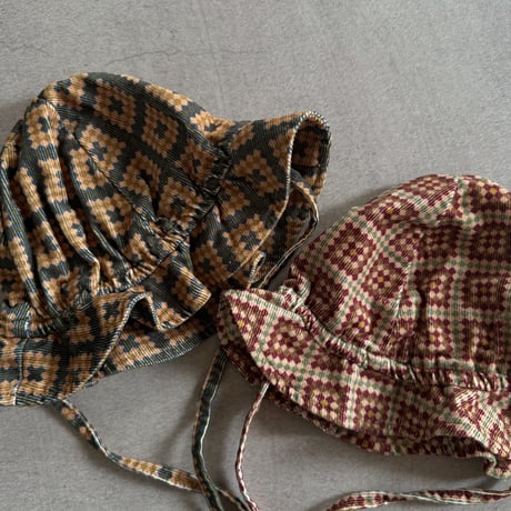 retro pattern corduroy hat / 2col