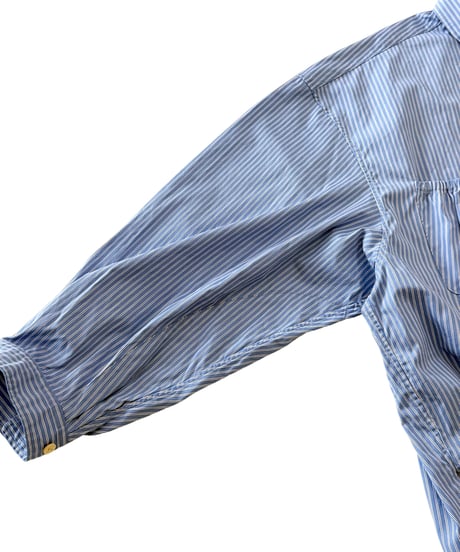 refomed / WRIST PATCH WIDE SHIRT "STRIPE" -SAX-