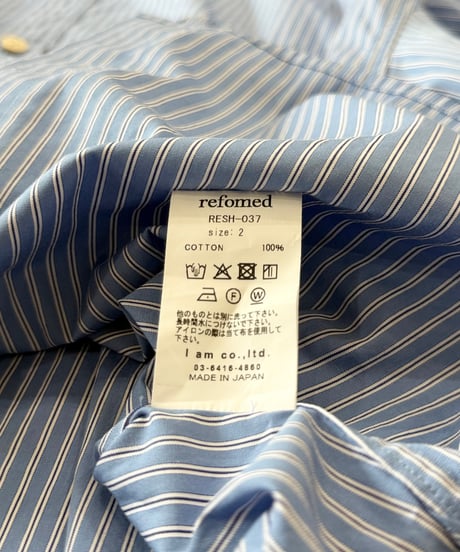 refomed / WRIST PATCH WIDE SHIRT "STRIPE" -SAX-