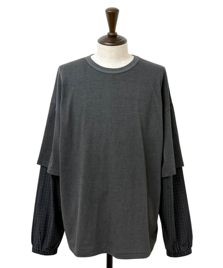 【26AW】 refomed / FRESH MAN LAYERED TEE “CHECK” -CHARCOAL-