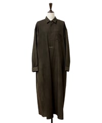 YOKO SAKAMOTO / SHIRT DRESS wool gabardine -OLIVE×BEIGE-