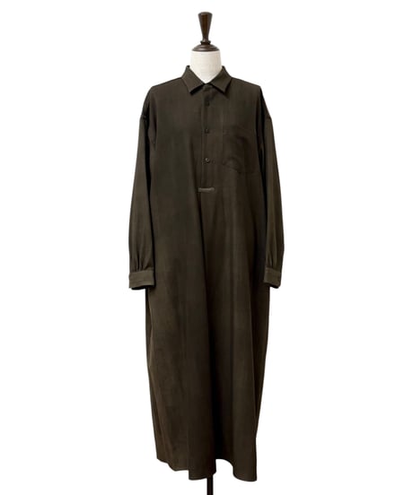 YOKO SAKAMOTO / SHIRT DRESS wool gabardine -OLIVE×BEIGE-