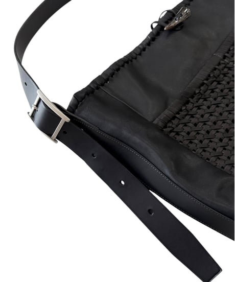 Post Production / 2 POCKET TOTE BAG mesh horse wax -BLACK-