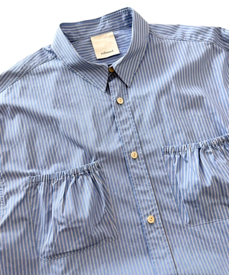 refomed / WRIST PATCH WIDE SHIRT "STRIPE" -SAX-
