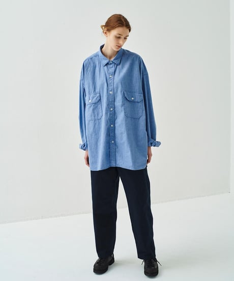 SANMONT / Cotton Chambray Work Shirt - BLUE -