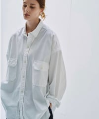 SANMONT / Cotton Chambray Work Shirt - WHITE -