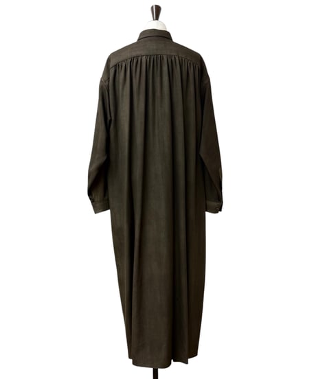 YOKO SAKAMOTO / SHIRT DRESS wool gabardine -OLIVE×BEIGE-