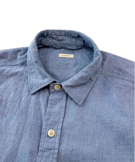 SANMONT / Cotton Chambray Work Shirt - BLUE -