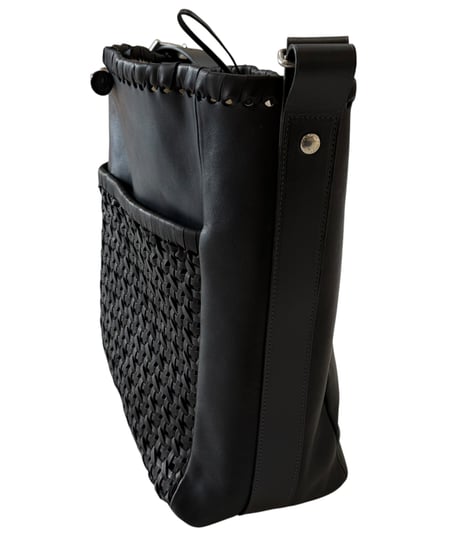 Post Production / 2 POCKET TOTE BAG mesh horse wax -BLACK-