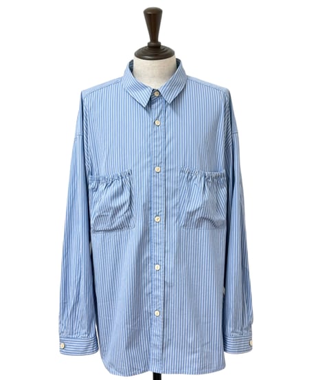 refomed / WRIST PATCH WIDE SHIRT "STRIPE" -SAX-