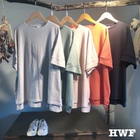 cottonライトウエイト度詰天竺ニットオーバーサイズクルー (grayish white) (avocado) (powder pink) (mango) (black)
