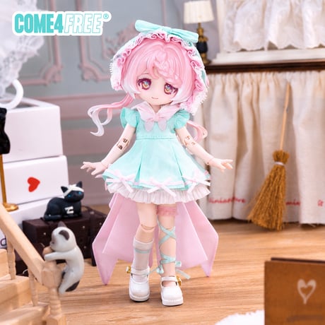 【現品販売】COME4FREE「日常シリーズ：ミントピーチ」1/12スケール 小型ドール向け ドール用の服 5点セット