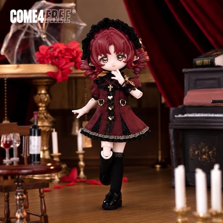 【現品販売】COME4FREE「日常シリーズ：チェリーワイン・ラブソング」1/12スケール 小型ドール向け ドール用の服 4点セット